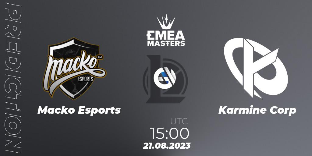Pronóstico Macko Esports - Karmine Corp. 21.08.2023 at 15:00, LoL, EMEA Masters Summer 2023