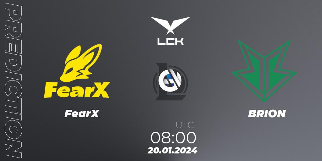 Pronóstico FearX - BRION. 20.01.24, LoL, LCK Spring 2024 - Group Stage