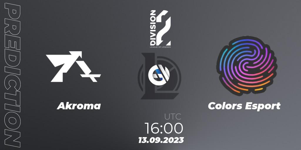 Pronóstico Akroma - Colors Esport. 13.09.2023 at 16:00, LoL, LFL Division 2 2024 - Up & Down