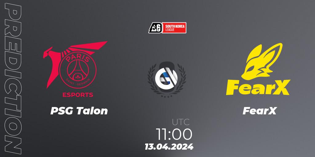 Pronóstico PSG Talon - FearX. 13.04.2024 at 11:00, Rainbow Six, South Korea League 2024 - Stage 1