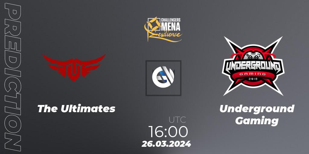 Pronóstico The Ultimates - Underground Gaming. 26.03.2024 at 18:00, VALORANT, VALORANT Challengers 2024 MENA: Resilience Split 1 - GCC and Iraq