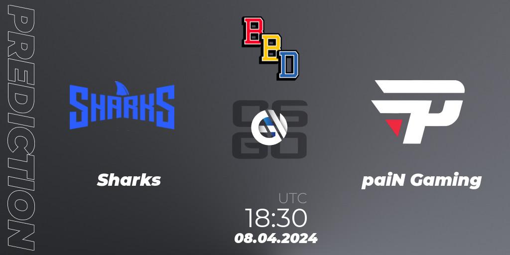 Pronóstico Sharks - paiN Gaming. 08.04.24, CS2 (CS:GO), BetBoom Dacha Belgrade 2024: South American Qualifier