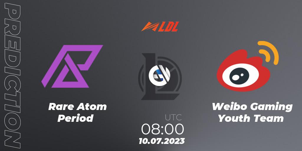 Pronóstico Rare Atom Period - Weibo Gaming Youth Team. 10.07.2023 at 08:45, LoL, LDL 2023 - Regular Season - Stage 3