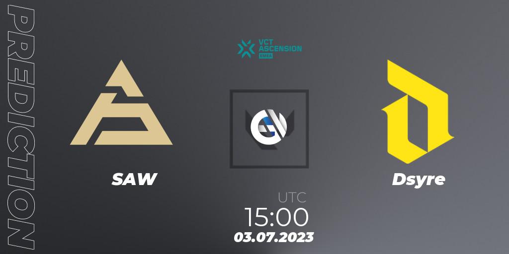Pronóstico SAW - Dsyre. 03.07.2023 at 15:00, VALORANT, VALORANT Challengers Ascension 2023: EMEA - Group Stage