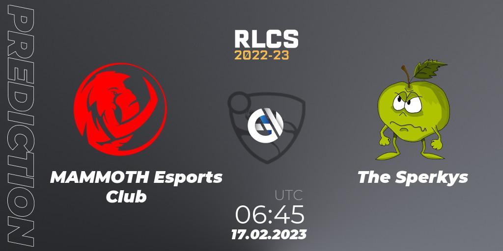 Pronóstico MAMMOTH Esports Club - The Sperkys. 17.02.2023 at 06:45, Rocket League, RLCS 2022-23 - Winter: Oceania Regional 2 - Winter Cup