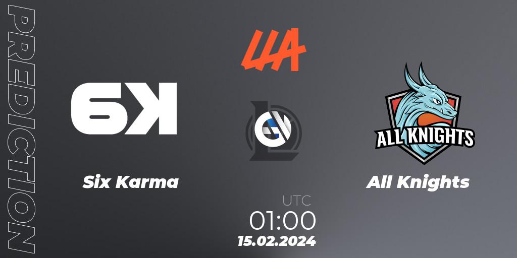 Pronóstico Six Karma - All Knights. 15.02.2024 at 01:00, LoL, LLA 2024 Opening Group Stage