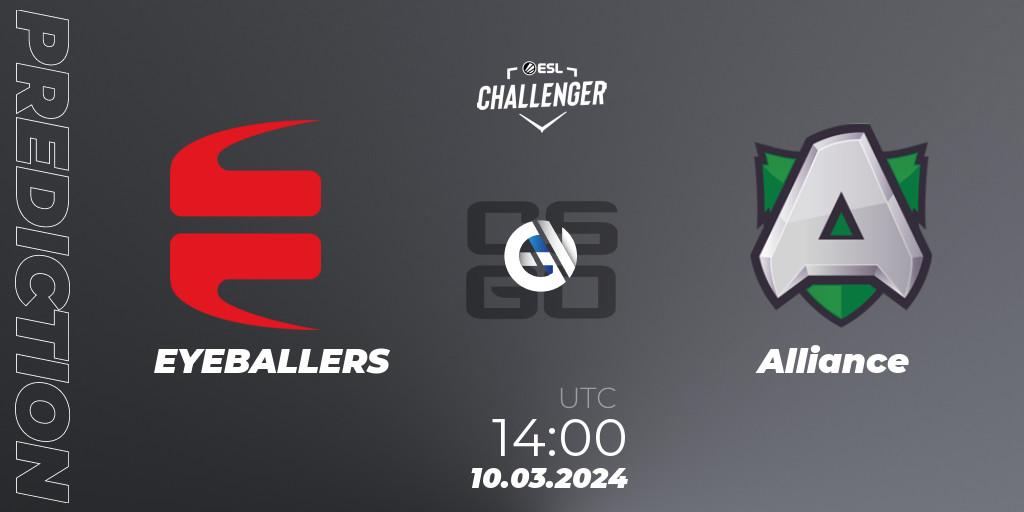 Pronóstico EYEBALLERS - Alliance. 10.03.24, CS2 (CS:GO), ESL Challenger #57: Swedish Open Qualifier