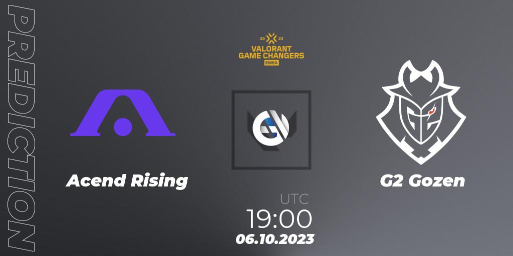 Pronóstico Acend Rising - G2 Gozen. 06.10.2023 at 18:10, VALORANT, VCT 2023: Game Changers EMEA Stage 3 - Playoffs