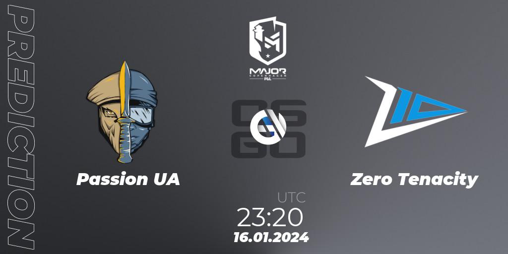 Pronóstico Passion UA - Zero Tenacity. 16.01.2024 at 23:20, Counter-Strike (CS2), PGL CS2 Major Copenhagen 2024 Europe RMR Open Qualifier 4