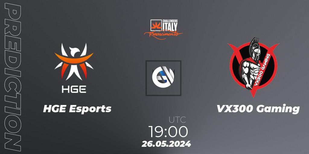 Pronóstico HGE Esports - VX300 Gaming. 26.05.2024 at 19:00, VALORANT, VALORANT Challengers 2024 Italy: Rinascimento Split 2