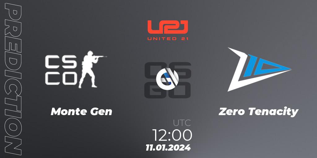 Pronóstico Monte Gen - Zero Tenacity. 11.01.2024 at 12:00, Counter-Strike (CS2), United21 Season 10