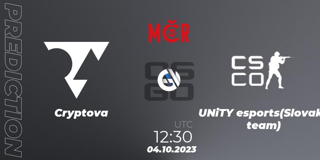 Pronóstico Cryptova - UNITY Esports. 04.10.23, CS2 (CS:GO), Tipsport Cup Prague Fall 2023: Online Stage