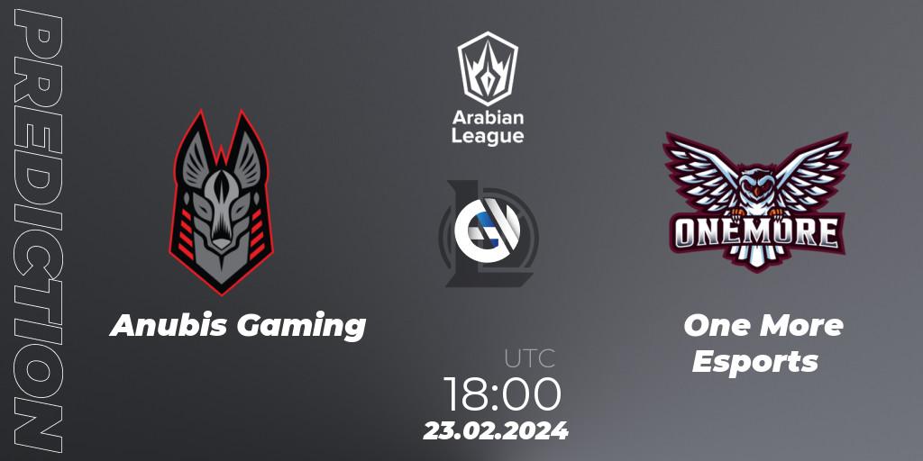 Pronóstico Anubis Gaming - One More Esports. 23.02.2024 at 18:00, LoL, Arabian League Spring 2024