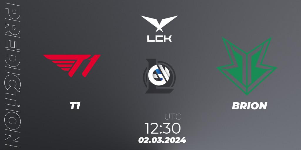 Pronóstico T1 - BRION. 02.03.2024 at 12:30, LoL, LCK Spring 2024 - Group Stage
