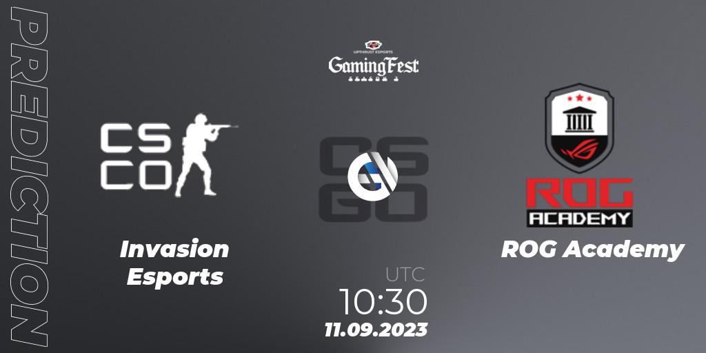 Pronóstico Invasion Esports - ROG Academy. 11.09.2023 at 10:30, Counter-Strike (CS2), Upthrust Esports GamingFest Season 3