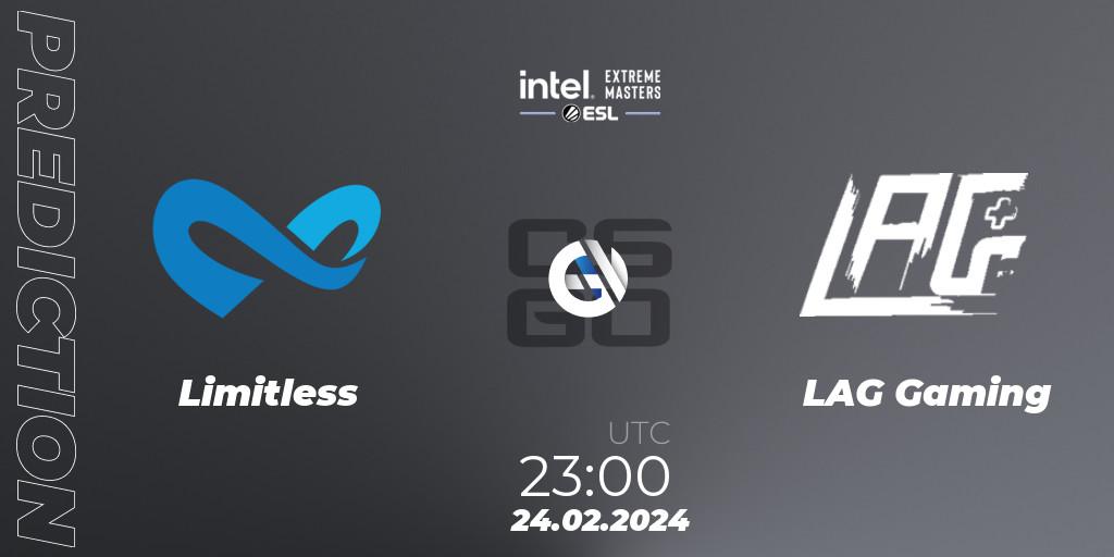 Pronóstico Limitless - LAG Gaming. 24.02.2024 at 23:00, Counter-Strike (CS2), Intel Extreme Masters Dallas 2024: North American Open Qualifier #2