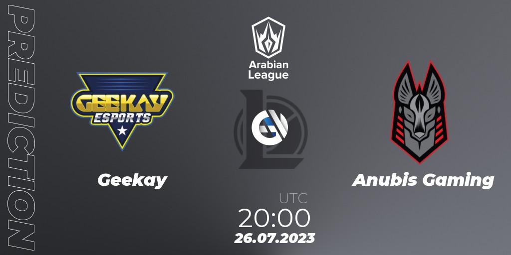 Pronóstico Geekay - Anubis Gaming. 26.07.2023 at 20:45, LoL, Arabian League Summer 2023 - Group Stage