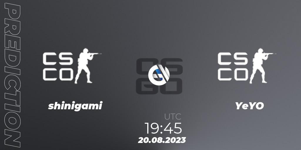 Pronóstico shinigami - YeYO. 20.08.2023 at 20:00, Counter-Strike (CS2), ESL Impact League Season 4 Europe Open Qualifier 1