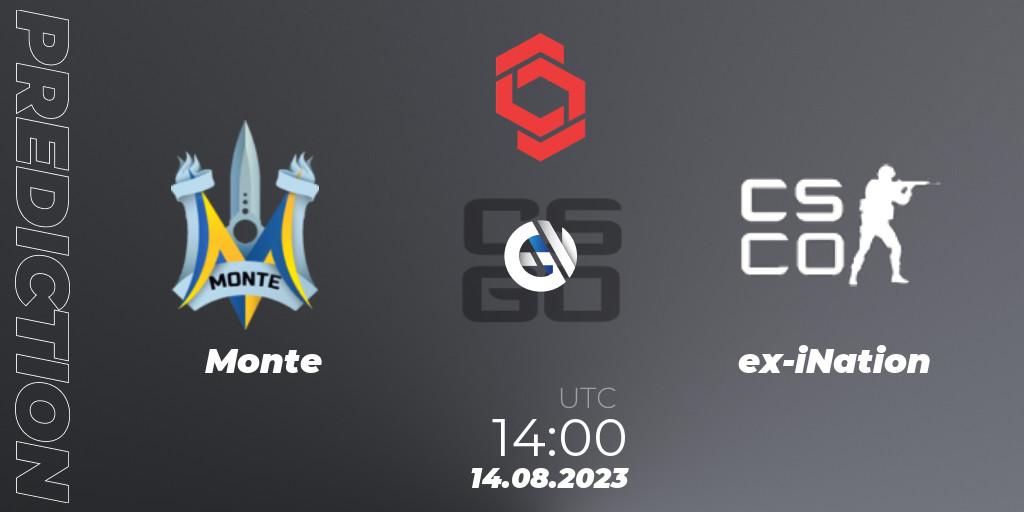 Pronóstico Monte - ex-iNation. 14.08.2023 at 15:10, Counter-Strike (CS2), CCT Central Europe Series #7