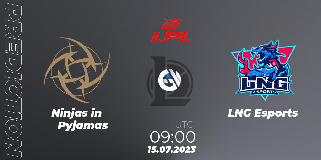 Pronóstico Ninjas in Pyjamas - LNG Esports. 15.07.23, LoL, LPL Summer 2023 Regular Season