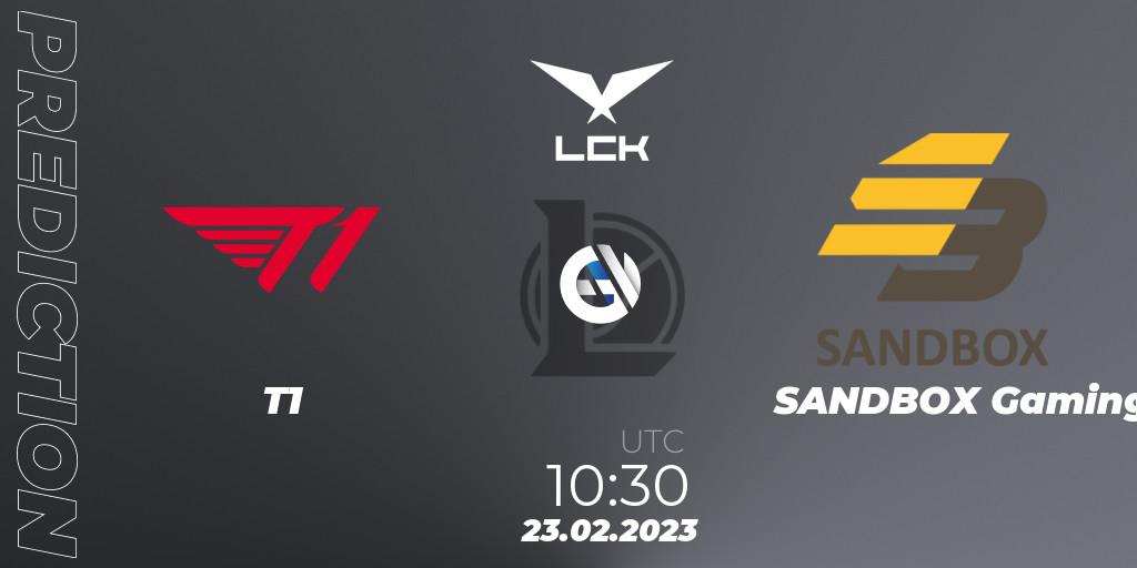 Pronóstico T1 - SANDBOX Gaming. 23.02.2023 at 11:30, LoL, LCK Spring 2023 - Group Stage
