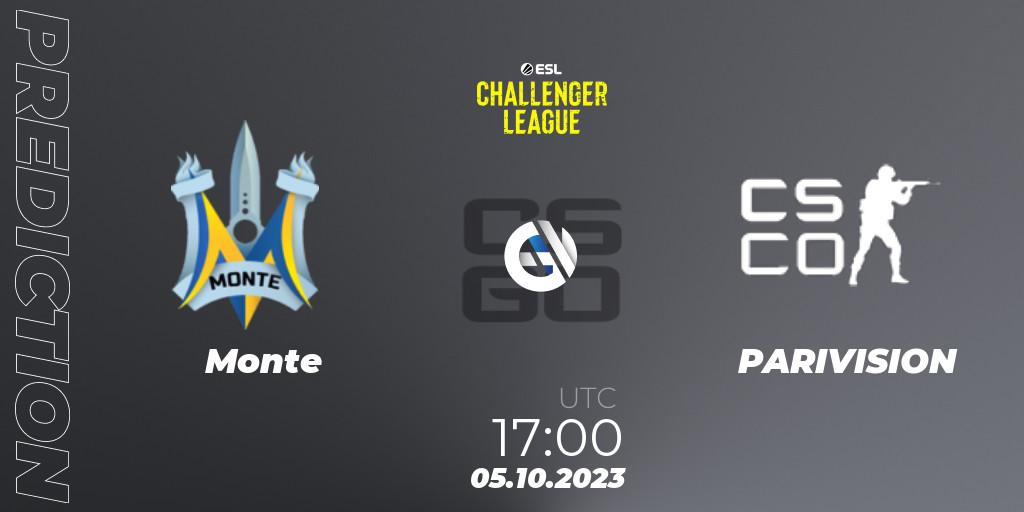 Pronóstico Monte - PARIVISION. 05.10.2023 at 17:00, Counter-Strike (CS2), ESL Challenger League Season 46: Europe