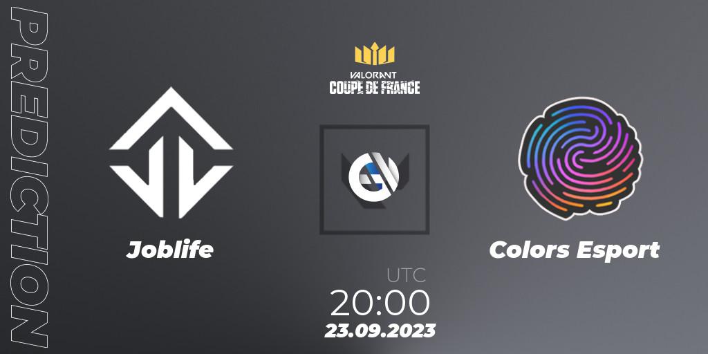 Pronóstico Joblife - Colors Esport. 23.09.2023 at 20:00, VALORANT, VCL France: Revolution - Coupe De France 2023