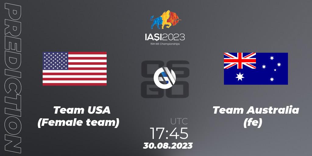 Pronóstico Team USA (Female team) - Team Australia (fe). 31.08.2023 at 10:20, Counter-Strike (CS2), IESF Female World Esports Championship 2023