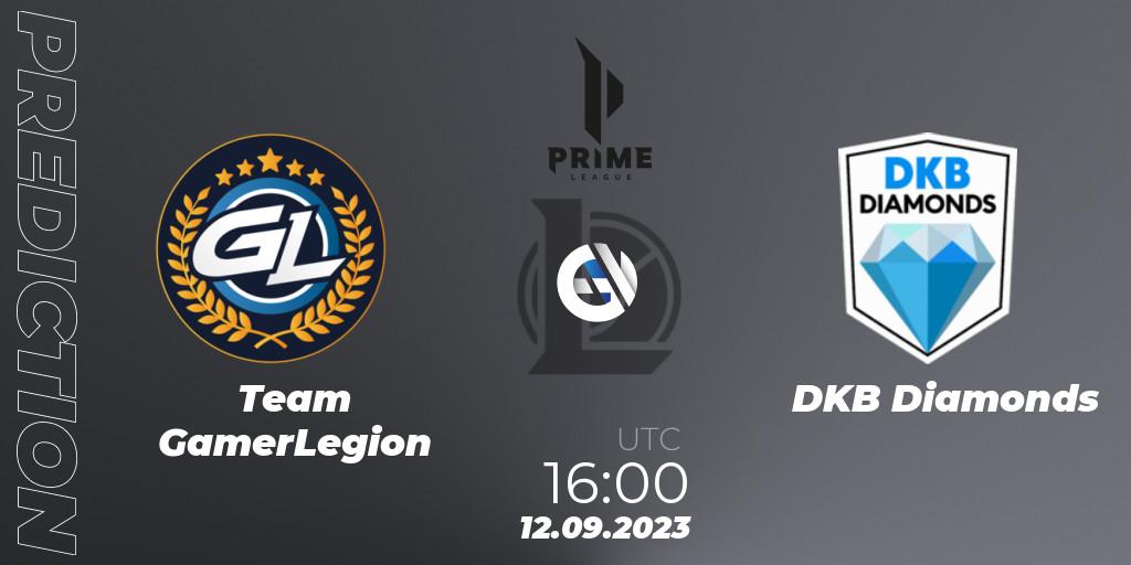 Pronóstico Team GamerLegion - DKB Diamonds. 12.09.23, LoL, Prime League 2024 - Promotion Tournament