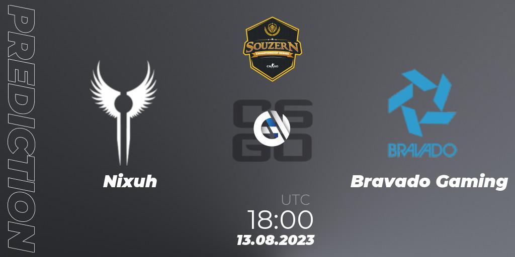 Pronóstico Nixuh - Bravado Gaming. 13.08.2023 at 18:00, Counter-Strike (CS2), SOUZERN Championship Series Season 1