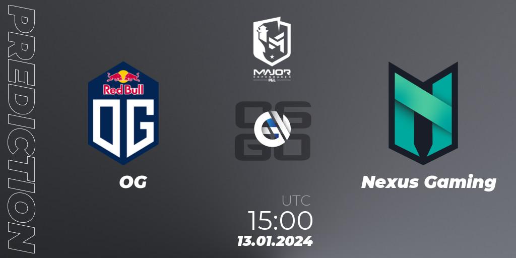 Pronóstico OG - Nexus Gaming. 13.01.2024 at 15:00, Counter-Strike (CS2), PGL CS2 Major Copenhagen 2024 Europe RMR Open Qualifier 3