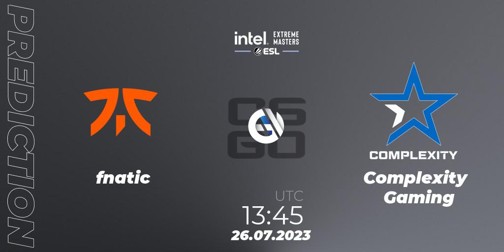 Pronóstico fnatic - Complexity Gaming. 26.07.2023 at 13:50, Counter-Strike (CS2), IEM Cologne 2023 - Play-In