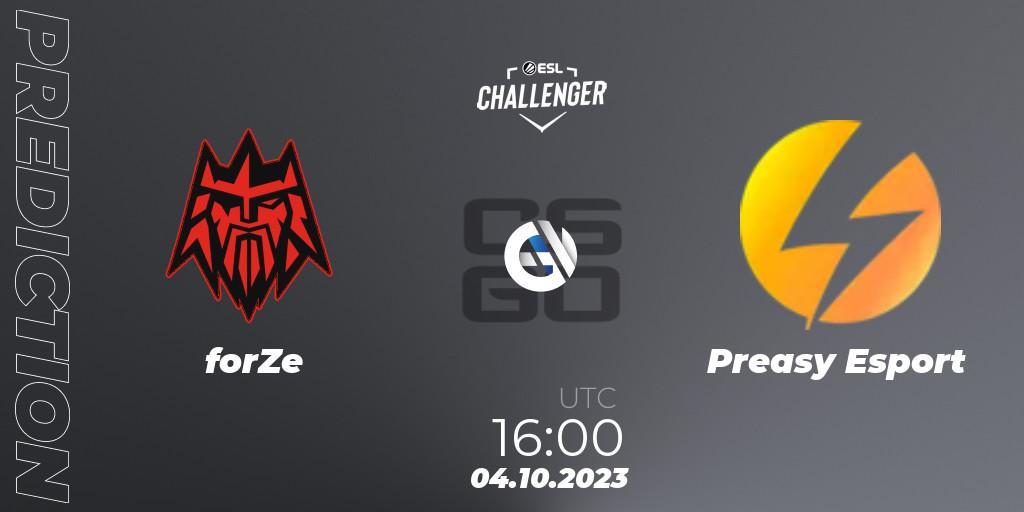 Pronóstico forZe - Preasy Esport. 04.10.2023 at 16:00, Counter-Strike (CS2), ESL Challenger at DreamHack Winter 2023: European Open Qualifier
