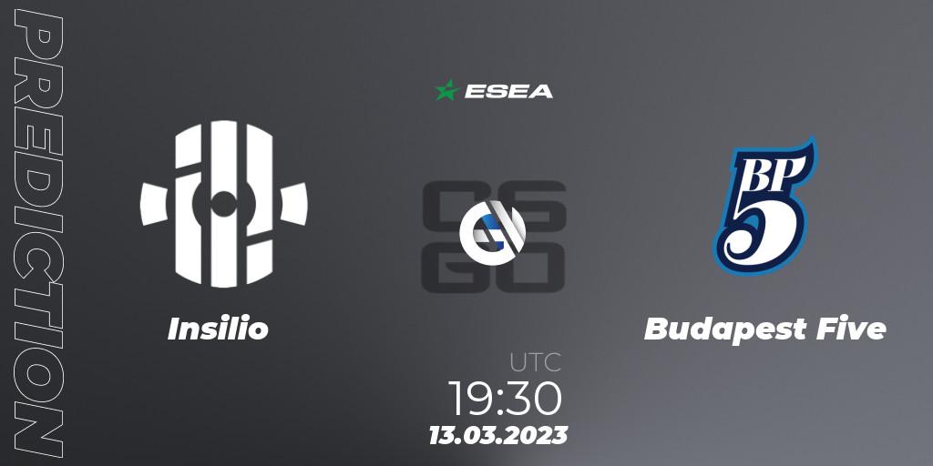 Pronóstico Insilio - Budapest Five. 13.03.2023 at 16:00, Counter-Strike (CS2), ESEA Season 44: Advanced Division - Europe