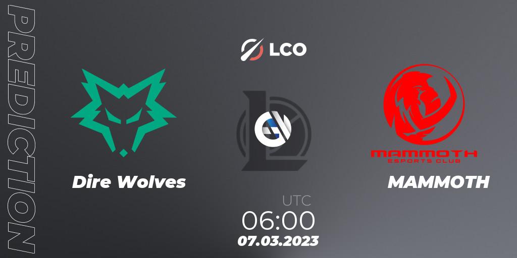 Pronóstico Dire Wolves - MAMMOTH. 07.03.2023 at 06:20, LoL, LCO Split 1 2023 - Group Stage