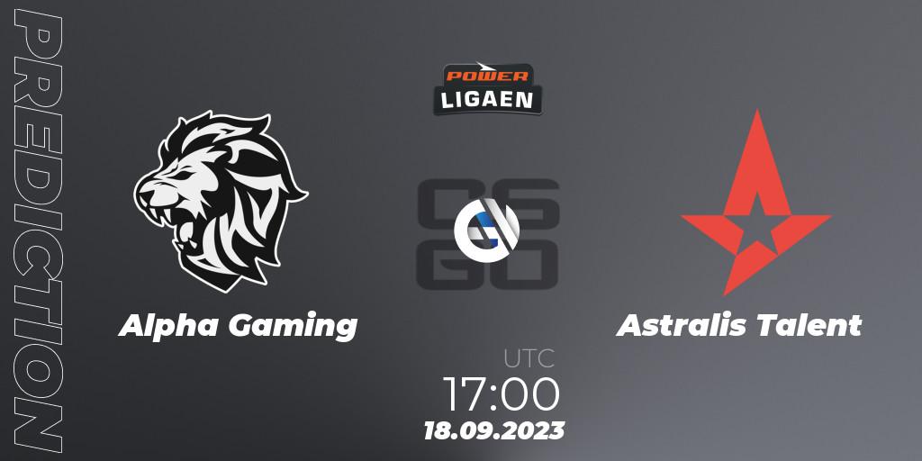 Pronóstico Alpha Gaming - Astralis Talent. 18.09.2023 at 17:00, Counter-Strike (CS2), POWER Ligaen Season 24 Finals