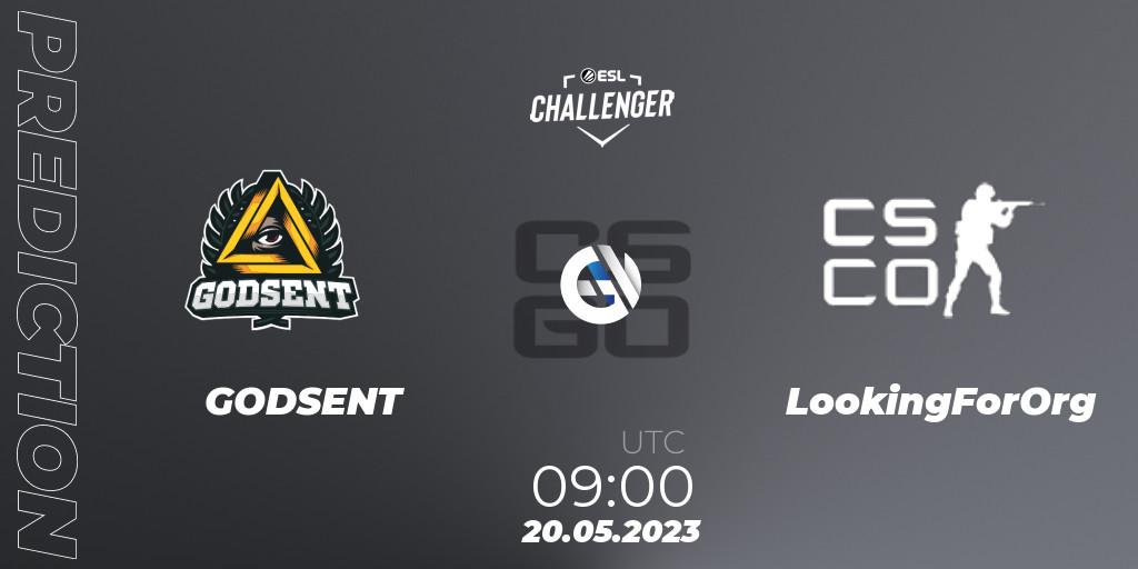 Pronóstico GODSENT - LookingForOrg. 20.05.23, CS2 (CS:GO), ESL Challenger Katowice 2023: European Qualifier