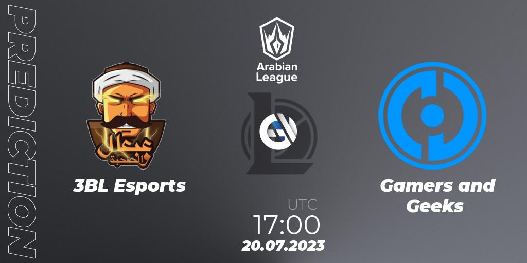 Pronóstico 3BL Esports - Gamers and Geeks. 20.07.23, LoL, Arabian League Summer 2023 - Group Stage