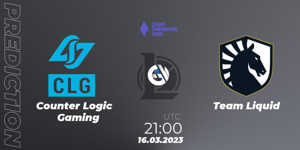 Pronóstico Counter Logic Gaming - Team Liquid. 16.02.23, LoL, LCS Spring 2023 - Group Stage