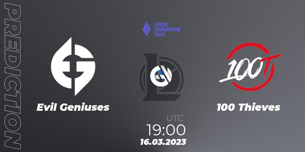 Pronóstico Evil Geniuses - 100 Thieves. 15.02.2023 at 22:00, LoL, LCS Spring 2023 - Group Stage