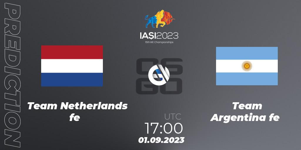 Pronóstico Team Netherlands fe - Team Argentina fe. 01.09.2023 at 19:00, Counter-Strike (CS2), IESF Female World Esports Championship 2023