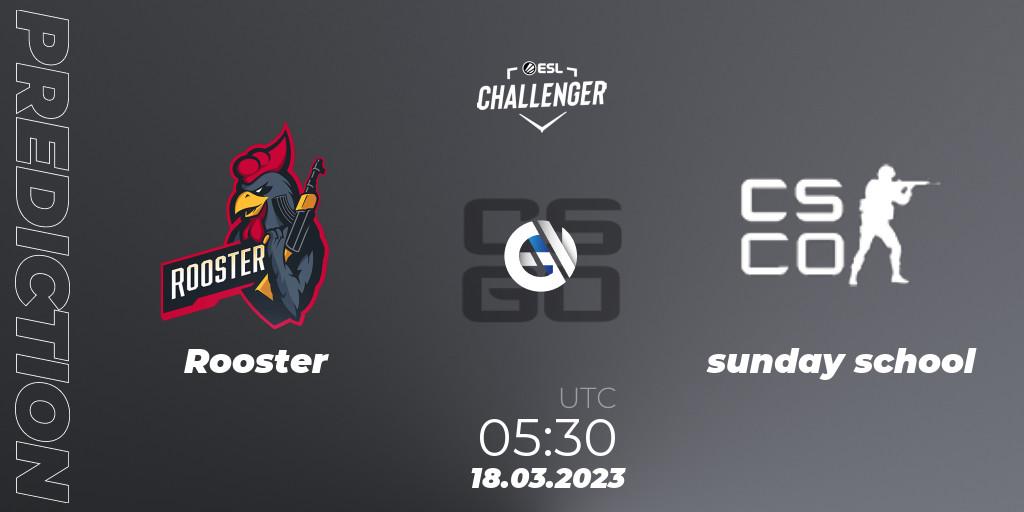 Pronóstico Rooster - sunday school. 18.03.2023 at 05:30, Counter-Strike (CS2), ESL Challenger Melbourne 2023 Oceania Closed Qualifier