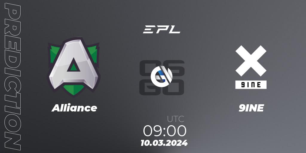 Pronóstico Alliance - 9INE. 10.03.24, CS2 (CS:GO), European Pro League Season 14