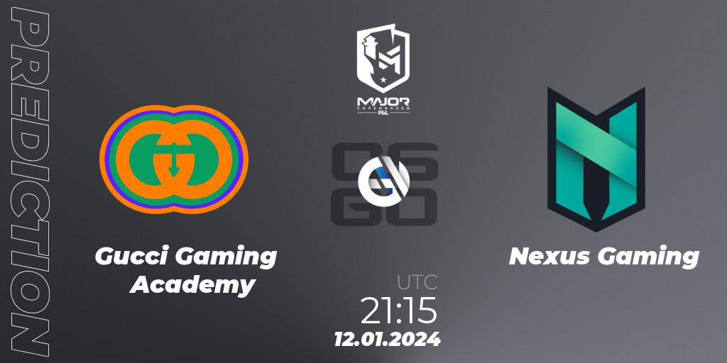 Pronóstico Gucci Gaming Academy - Nexus Gaming. 12.01.2024 at 21:15, Counter-Strike (CS2), PGL CS2 Major Copenhagen 2024 Europe RMR Open Qualifier 3