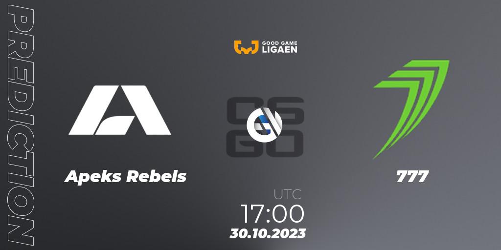 Pronóstico Apeks Rebels - 777. 30.10.2023 at 17:00, Counter-Strike (CS2), Good Game-ligaen Fall 2023: Regular Season