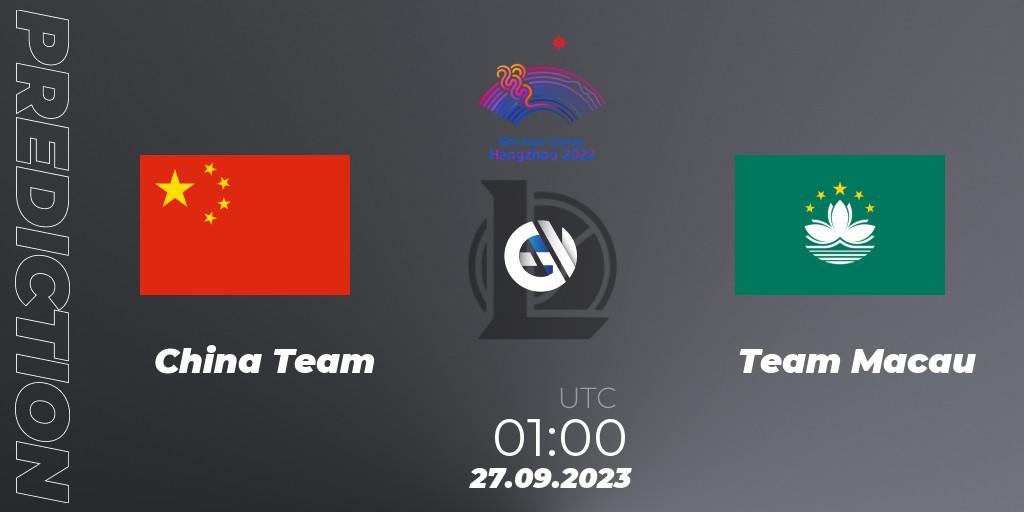 Pronóstico China Team - Team Macau. 27.09.2023 at 01:00, LoL, 2022 Asian Games