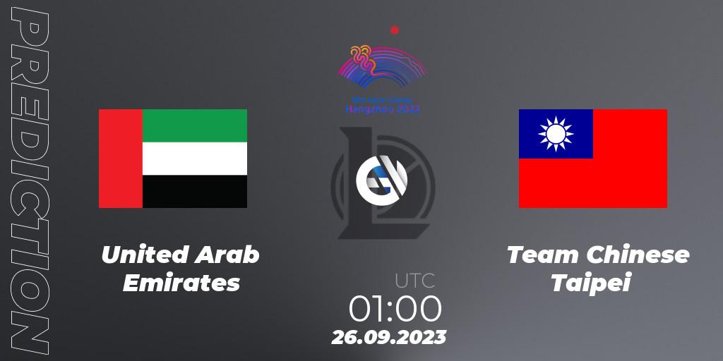 Pronóstico United Arab Emirates - Team Chinese Taipei. 26.09.2023 at 01:00, LoL, 2022 Asian Games