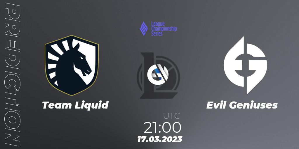Pronóstico Team Liquid - Evil Geniuses. 16.02.2023 at 22:00, LoL, LCS Spring 2023 - Group Stage