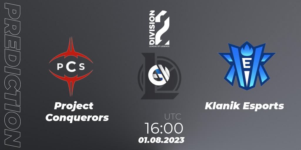 Pronóstico Project Conquerors - Klanik Esports. 01.08.2023 at 16:00, LoL, LFL Division 2 Summer 2023