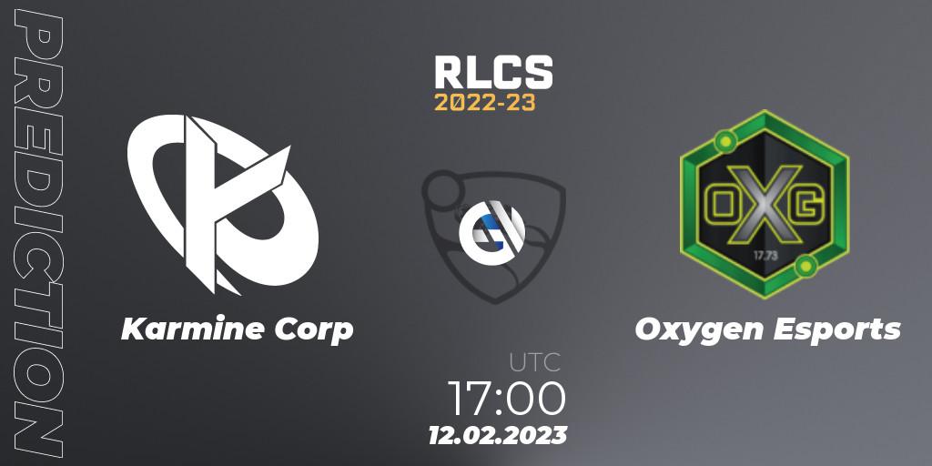 Pronóstico Karmine Corp - Oxygen Esports. 12.02.2023 at 16:50, Rocket League, RLCS 2022-23 - Winter: Europe Regional 2 - Winter Cup